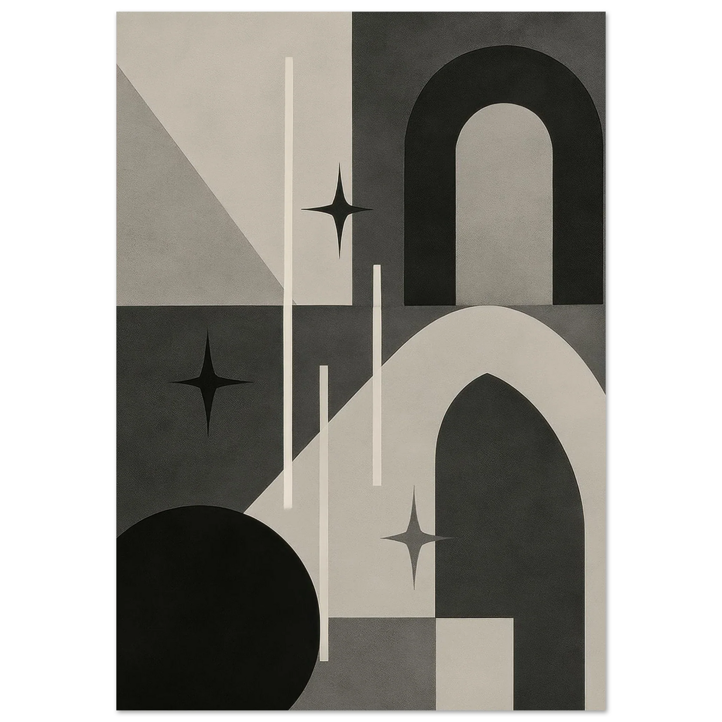 Minimalist Cosmic Abstraction Poster Print - Black, White & Grey Geometric Art