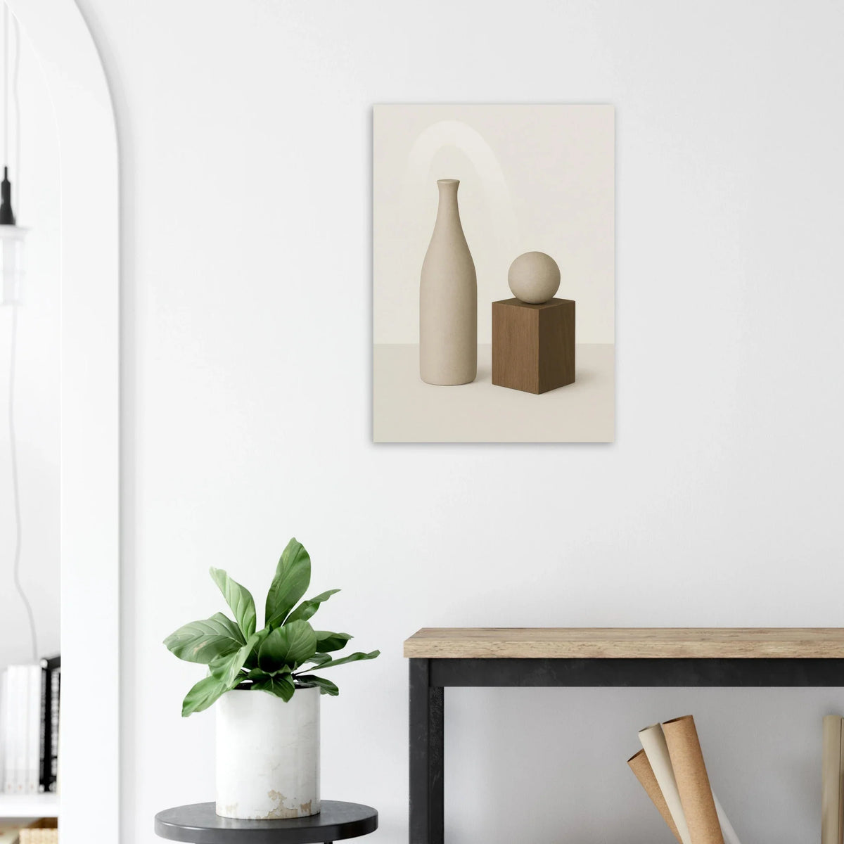 Minimalist Abstract Beige & Wood Poster - Serene Earth Tones Art Print