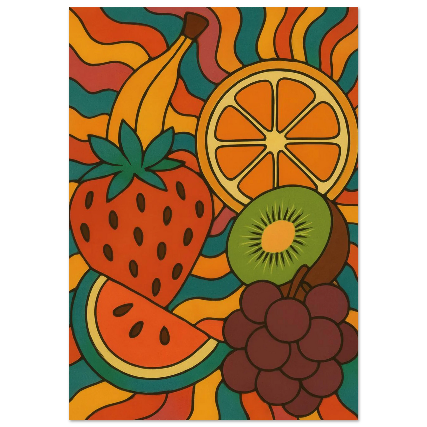 Frukter – Retro Fruity Swirls Art Print for a Pop of Vibrant Color