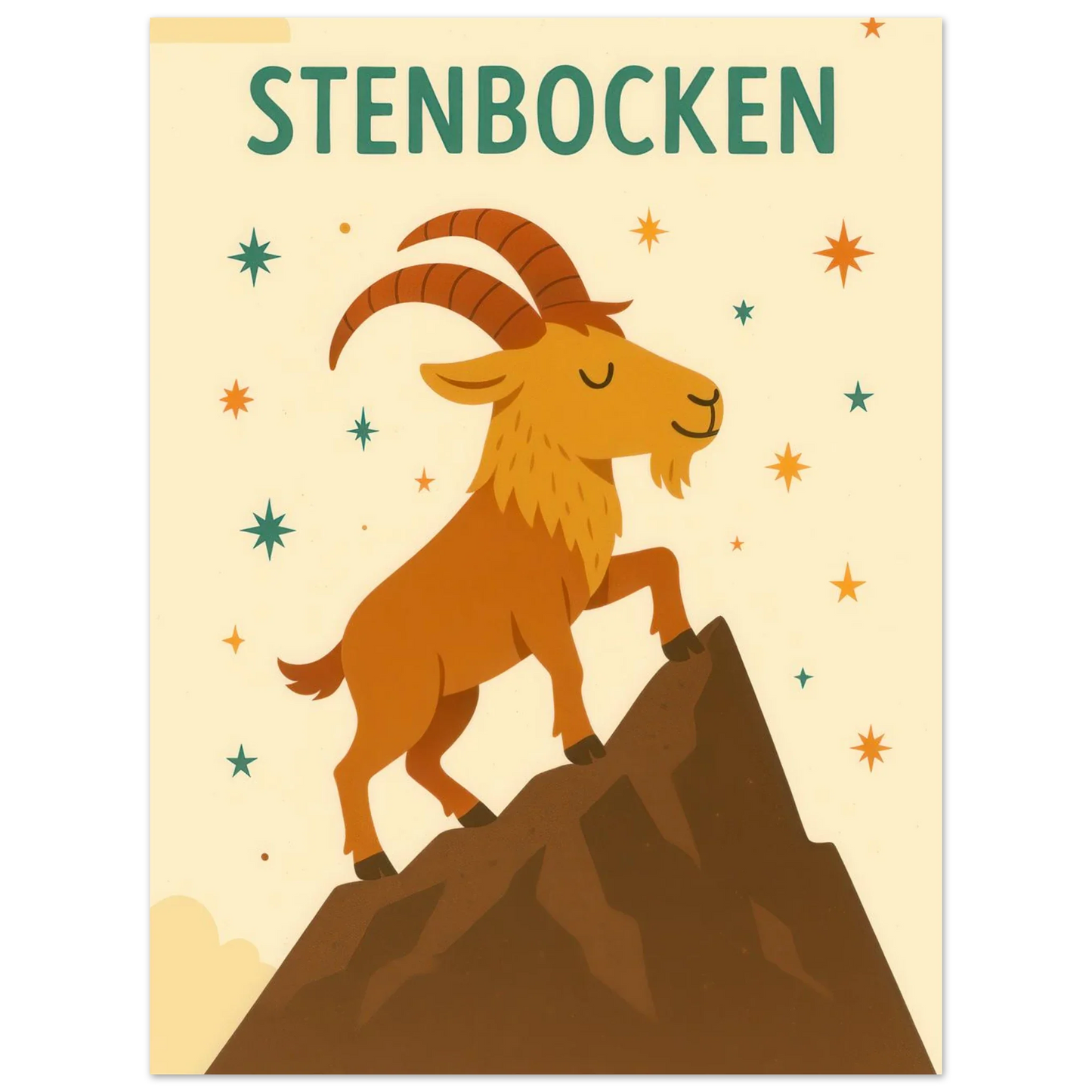 Stenbocken Zodiac Konsttryck: Charmigt Berggetmotiv på Premium Halvblankt Papper