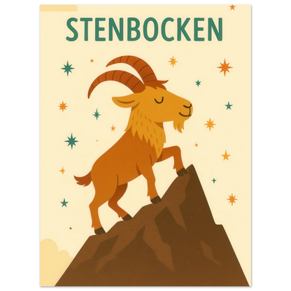 Stenbocken Zodiac Konsttryck: Charmigt Berggetmotiv på Premium Halvblankt Papper