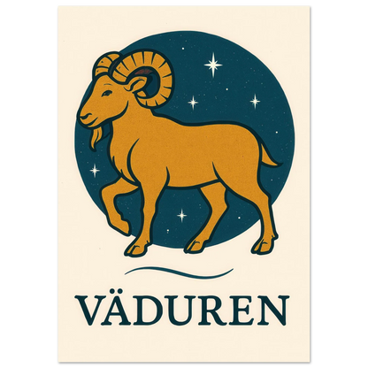 Väduren Stjärntecken Konsttryck – Guldbock i Retrodesign – Zodiac Väggkonst i Olika Storlekar