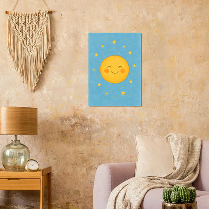 Dreamy Sky Moon & Stars Print | Whimsical Nursery Art | Soft Blue & Yellow Giclee Poster