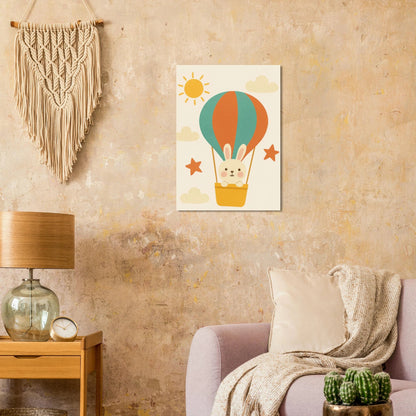 Dreamy Hot Air Balloon Bunny Adventure Poster - Whimsical Wall Art in Various Sizes