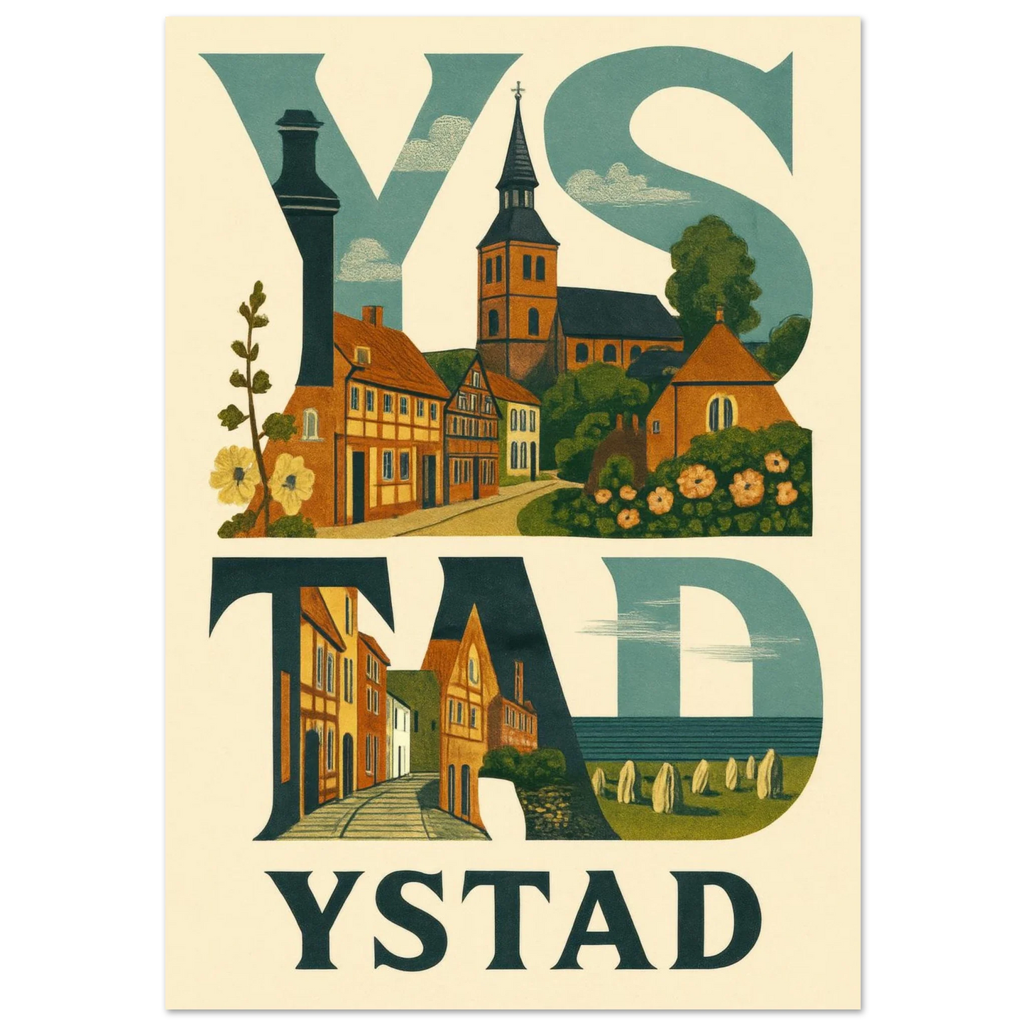 Ystad Poster - Artistic Representation with Elements of Ystad Design