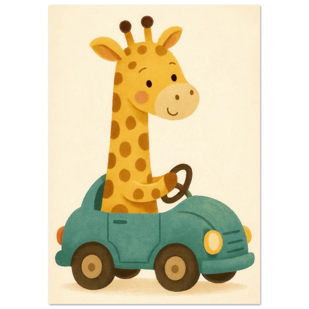 Söt Giraff i Bil – Lekfull Barnrumstavla