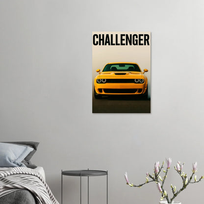 Challenger: Iconic Gul Muscle Car Konsttryck – Premium Halvblank Poster i Flera Storlekar