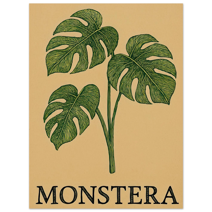 Frukter – Tropical Monstera Art Print i jordnära toner och livfulla gröna nyanser