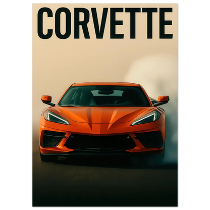 Bilar: Corvette Orange Burnout Print – Dynamisk Väggkonst för Bilentusiasten i Flera Storlekar