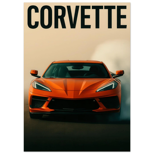 Bilar: Corvette Orange Burnout Print – Dynamisk Väggkonst för Bilentusiasten i Flera Storlekar