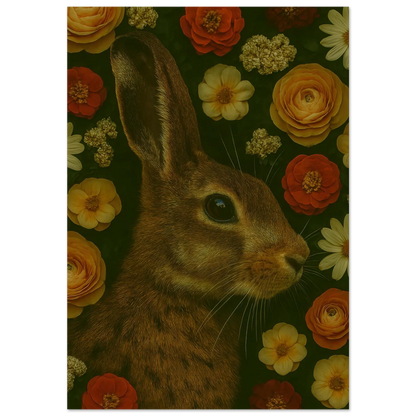 Djur - Mystisk Kanin Bland Blommor Poster - Premium Konsttryck