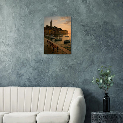 Golden Hour Coastal Town Sunset Poster – Vivid Seascape Art Print in Your Choice of 29 Sizes