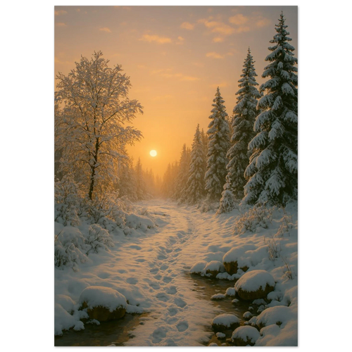 Winter Sunset Wonderland Poster - Golden Hour Forest Landscape Art Print in Various Sizes
