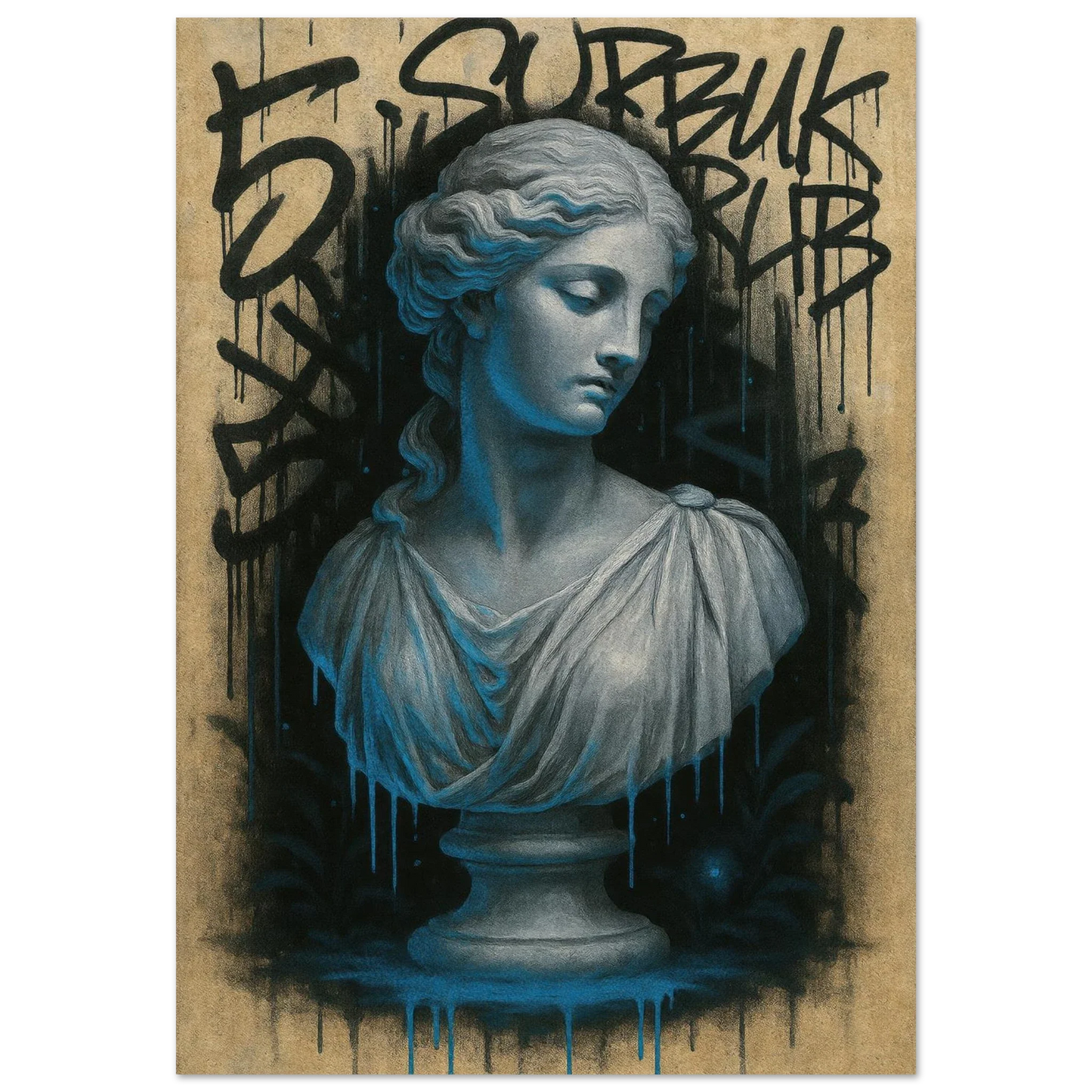 Neon Drip Graffiti Bust Poster - Modern Classic Wall Art in Various Sizes