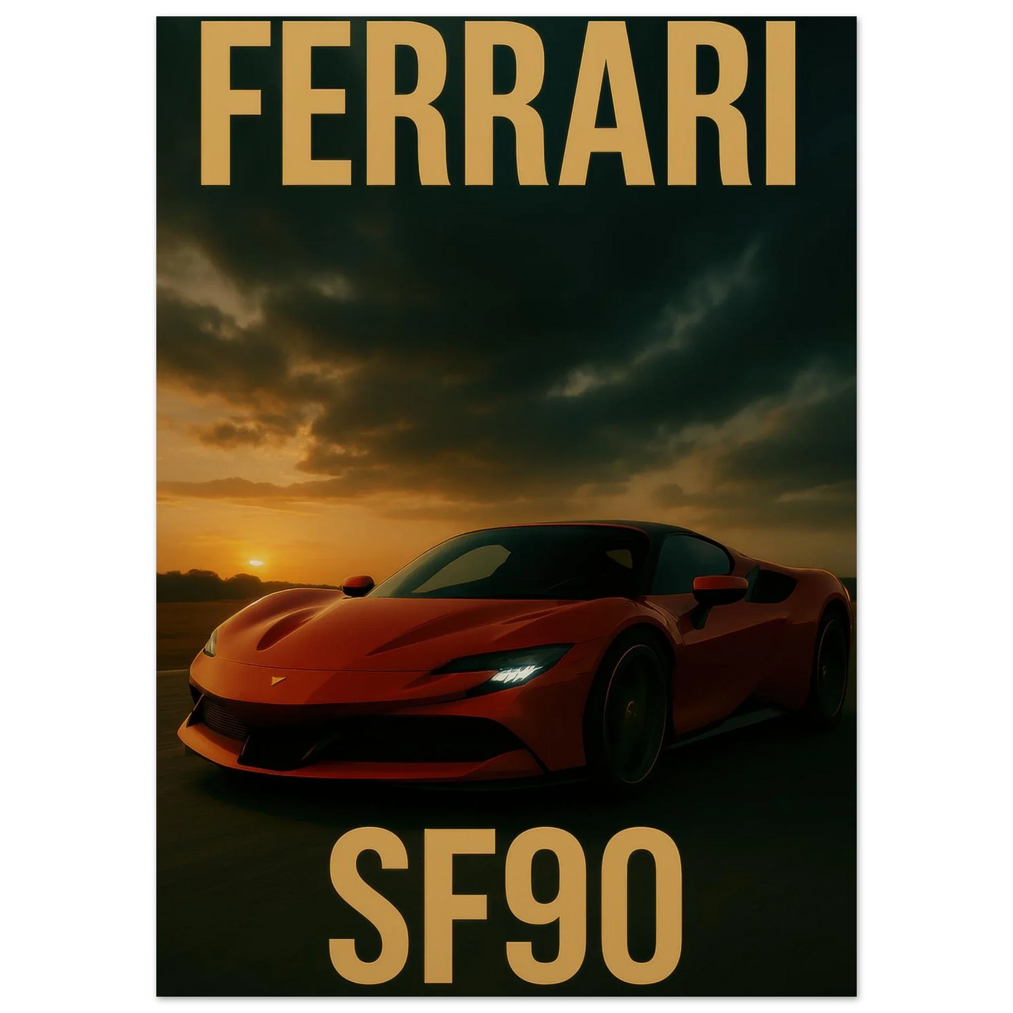 Ferrari SF90 Sunset Drive Poster – Premium Quality Car Art in Multiple Sizes