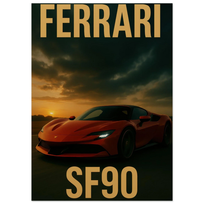 Ferrari SF90 Sunset Drive Poster – Premium Quality Car Art in Multiple Sizes