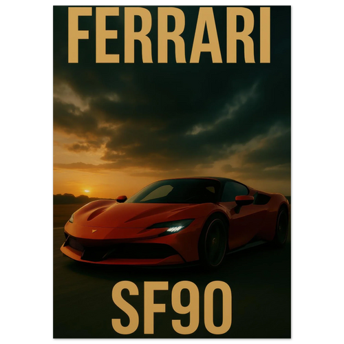 Ferrari SF90 Sunset Drive Poster – Premium Quality Car Art in Multiple Sizes