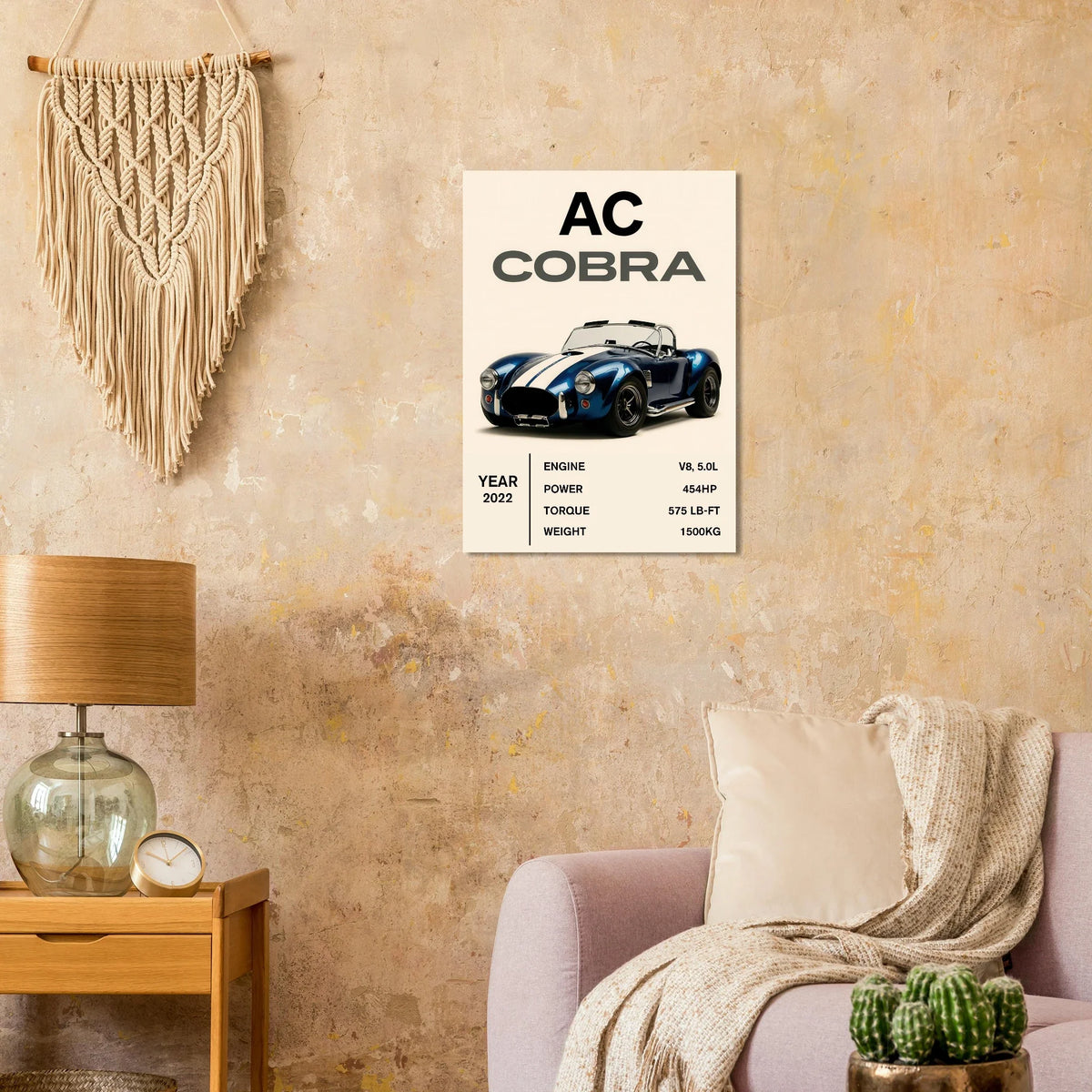 AC Cobra Luxury Car Art Print – Blue & White Vintage Sports Car Poster