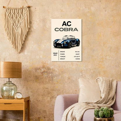 AC Cobra Luxury Car Art Print – Blue & White Vintage Sports Car Poster