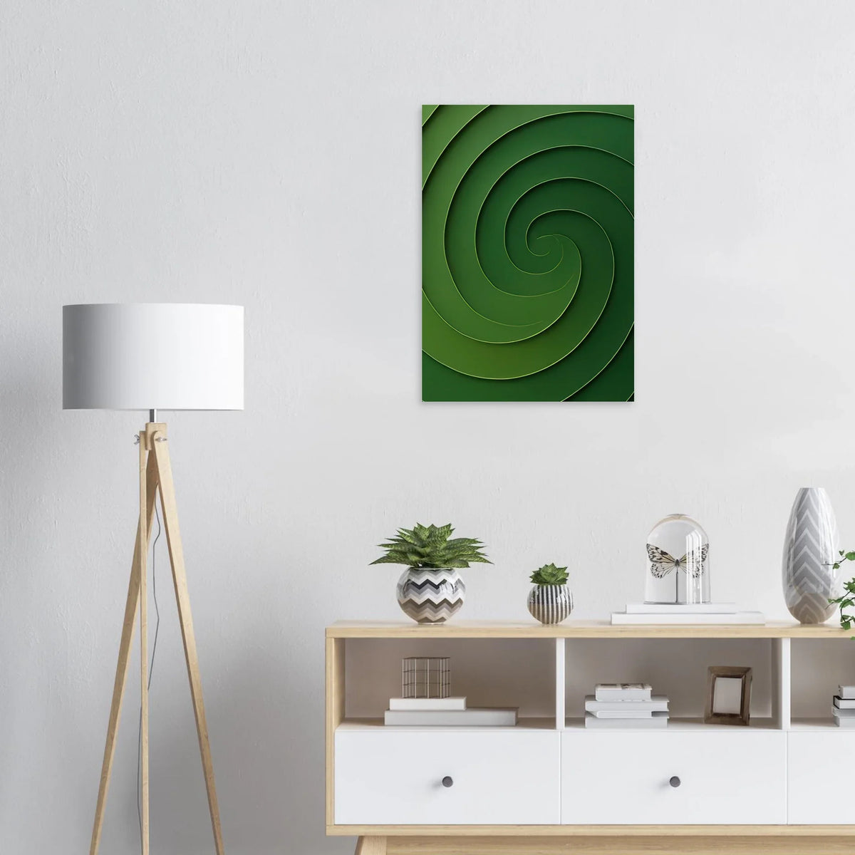 Abstrakt Grön Virvel Konsttryck / Minimalistisk Väggkonst i Olika Storlekar