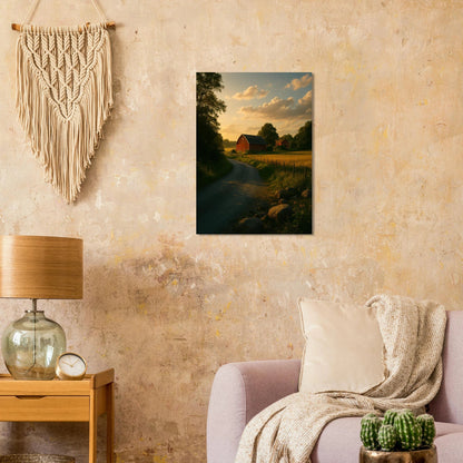 Golden Hour Farm Road Poster - Serene Rural Landscape Print for Your Home