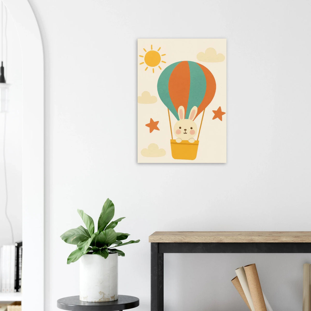 Dreamy Hot Air Balloon Bunny Adventure Poster - Whimsical Wall Art in Various Sizes