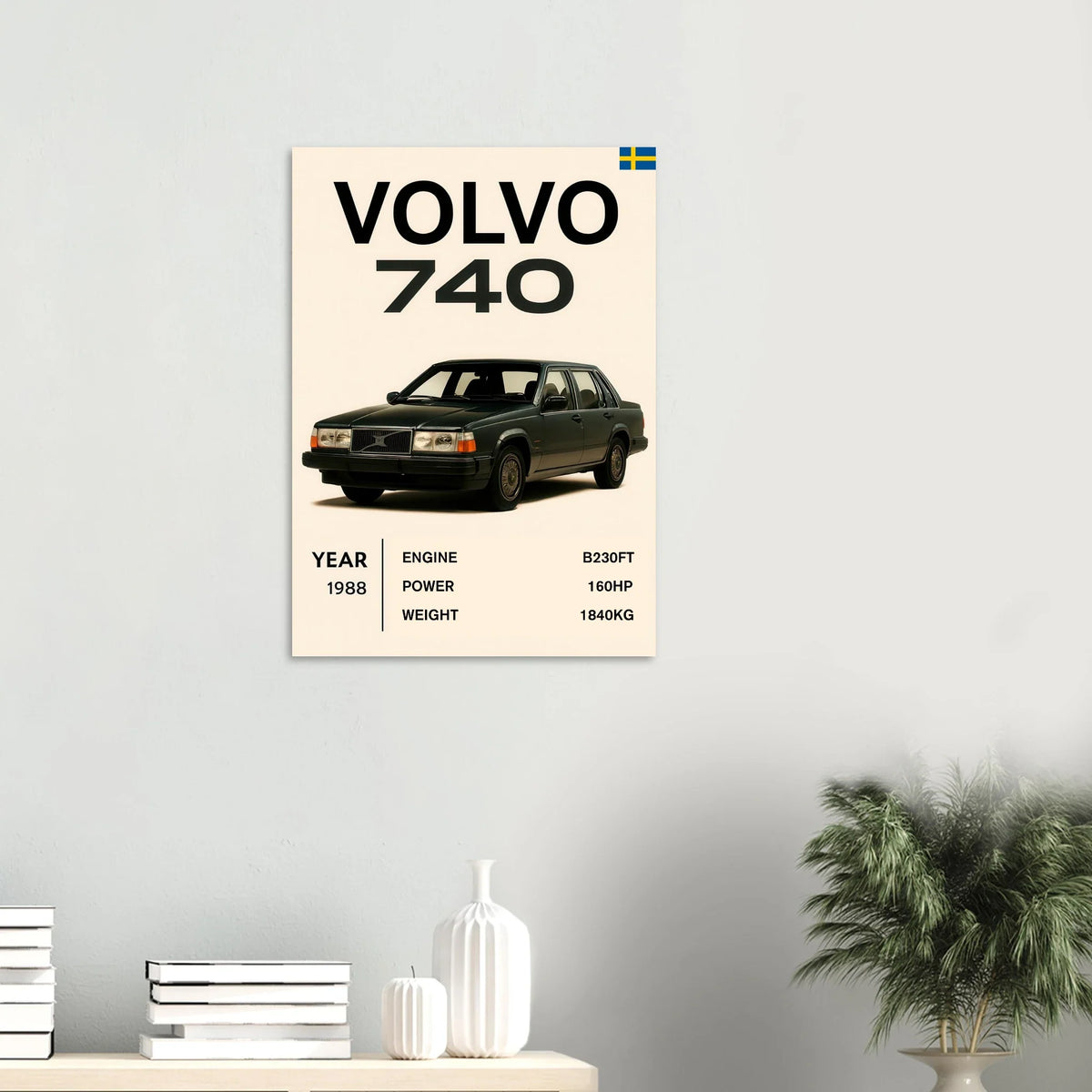 Volvo 740 Vintage Bilkonsttryck – Klassisk Skandinavisk Design Poster