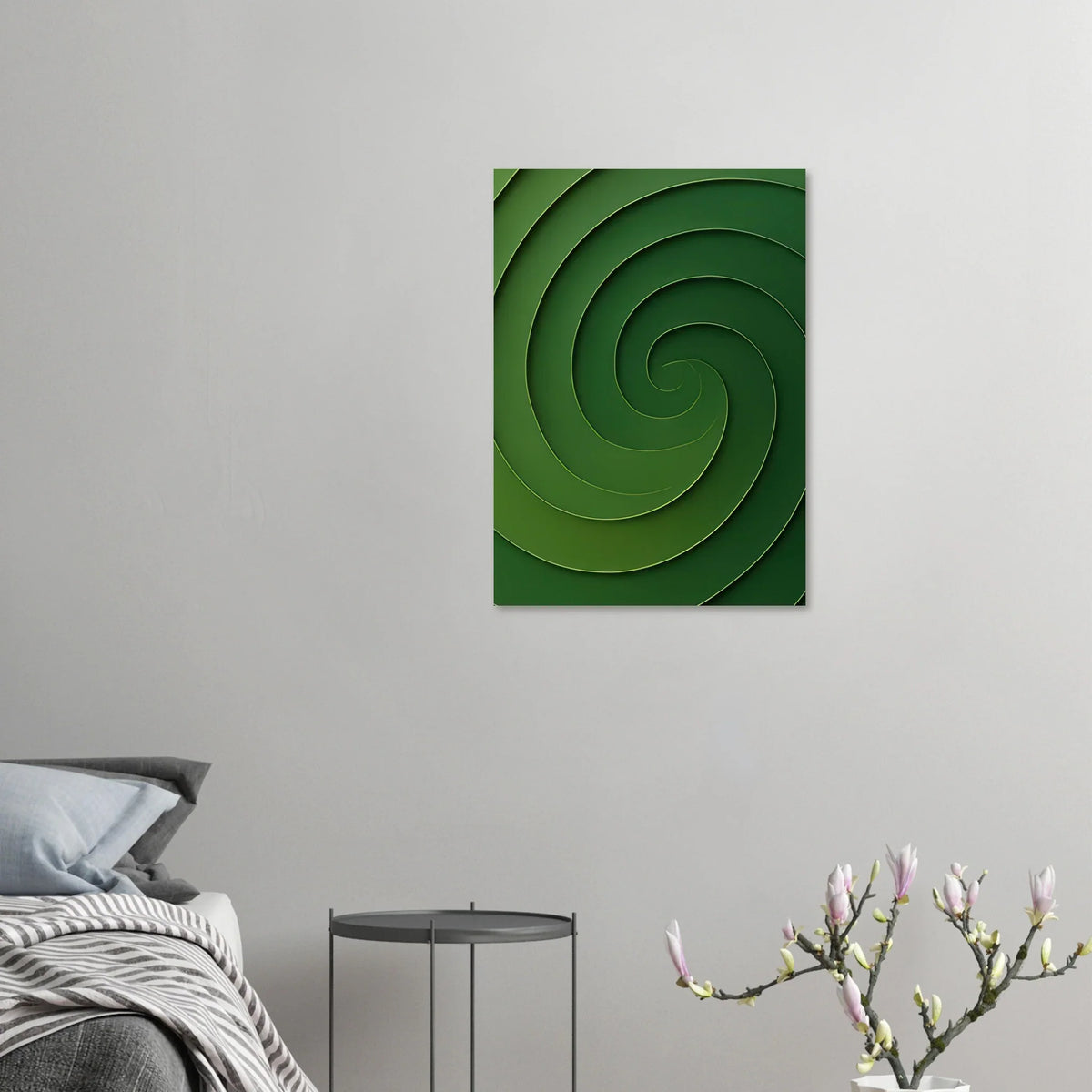 Abstrakt Grön Virvel Konsttryck / Minimalistisk Väggkonst i Olika Storlekar