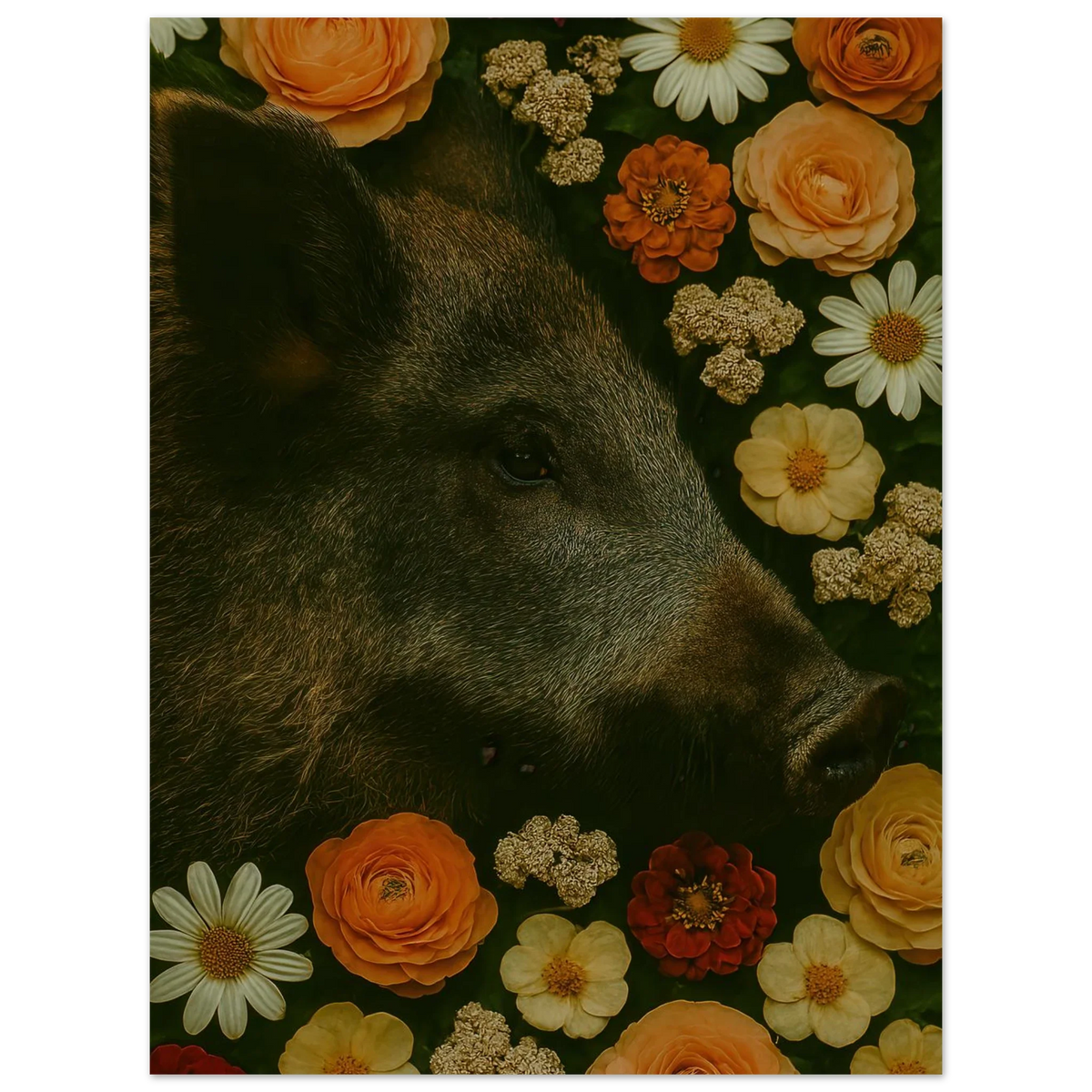 Vildsvin i Blomsteräng Konsttryck – En Djurisk Symfoni av Färger