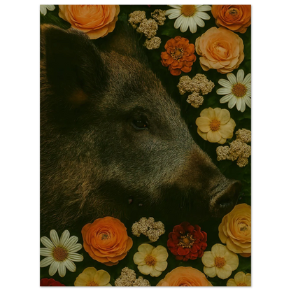 Vildsvin i Blomsteräng Konsttryck – En Djurisk Symfoni av Färger