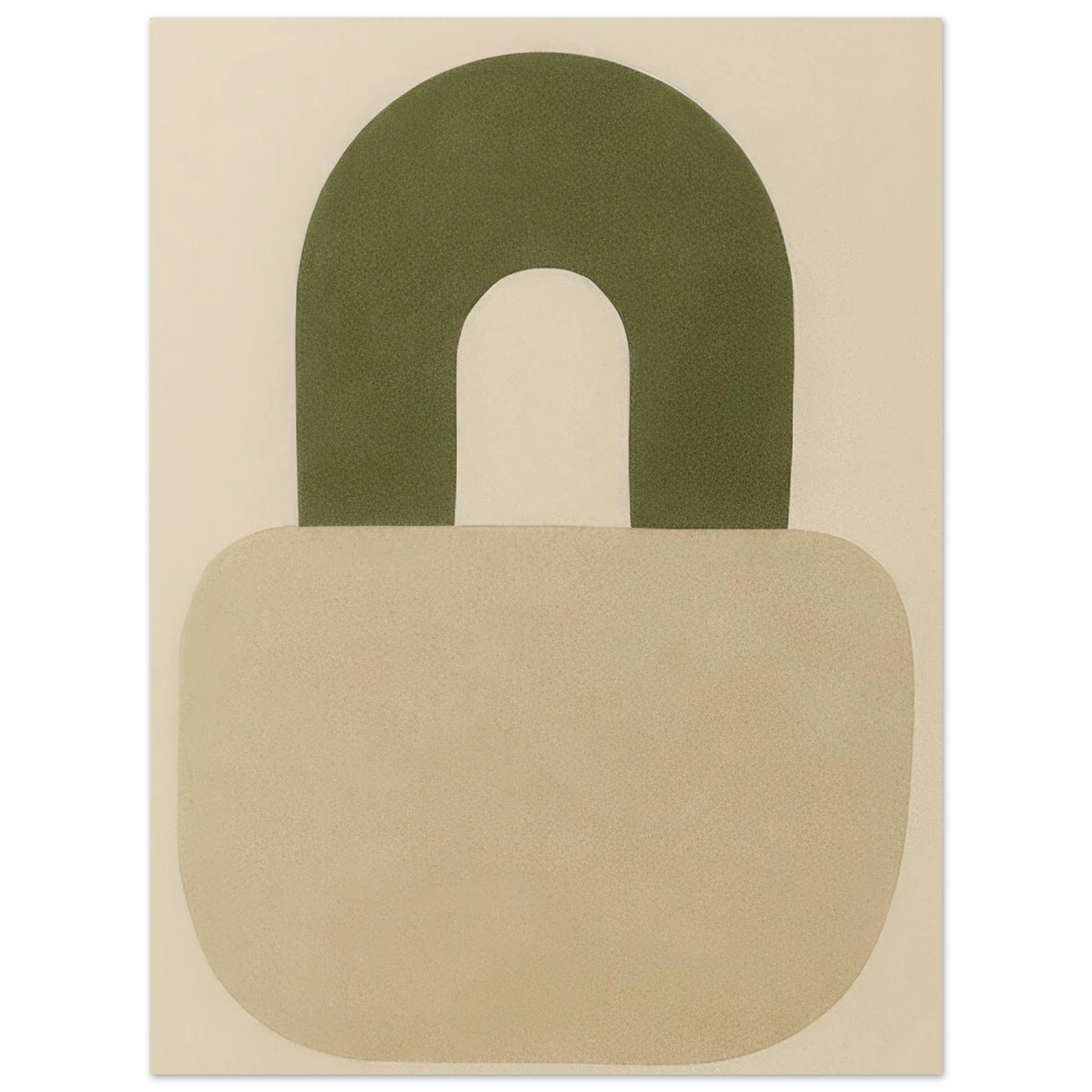 Abstrakt minimalistisk hänglåsdesign poster – Mjuk beige och armygrön väggkonst i premiumkvalitet
