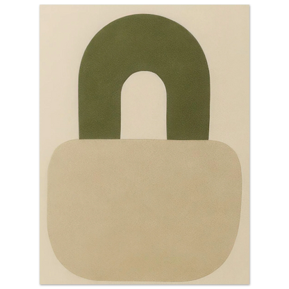 Abstrakt minimalistisk hänglåsdesign poster – Mjuk beige och armygrön väggkonst i premiumkvalitet