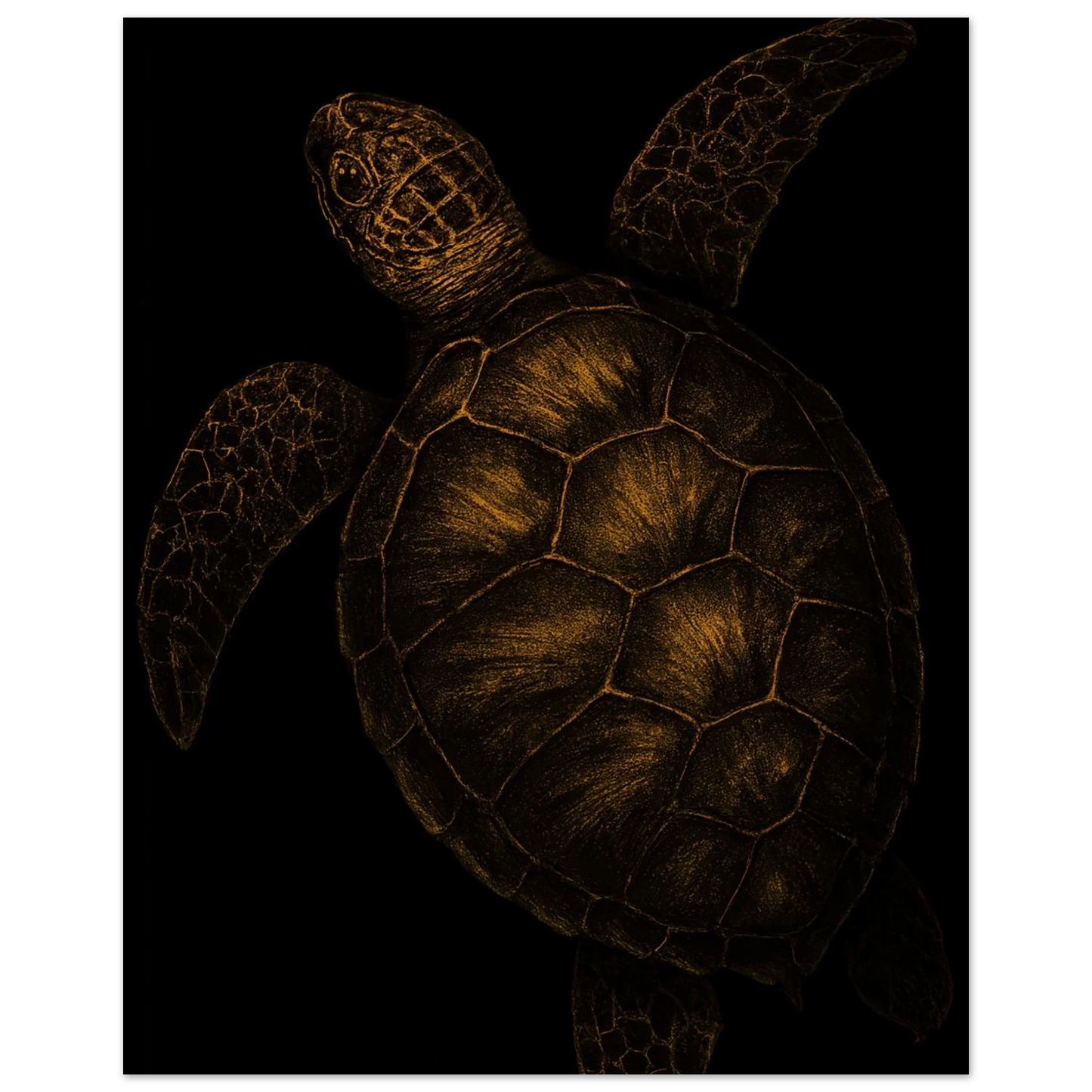 Djur: Golden Sea Turtle Art Print – Timeless Ocean Elegance for Your Home, Available in Multiple Sizes
