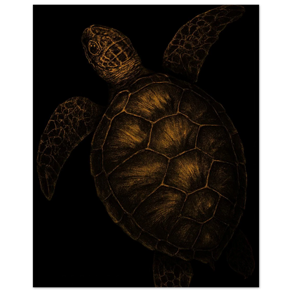 Djur: Golden Sea Turtle Art Print – Timeless Ocean Elegance for Your Home, Available in Multiple Sizes