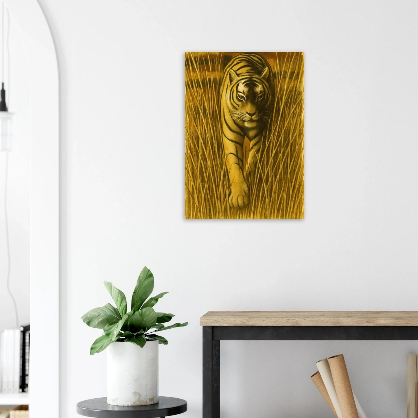 Majestic "Tiger in Tall Grass" Vintage Wildlife Art Print – Premium Quality Poster