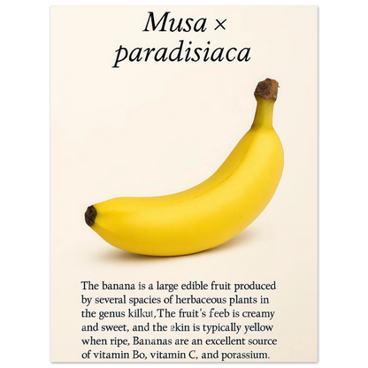 Frukter – Banan Botanisk Poster: Gul Frukt Konsttryck på Halvblankt Papper, i Flera Storlekar