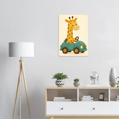 Söt Giraff i Bil – Lekfull Barnrumstavla