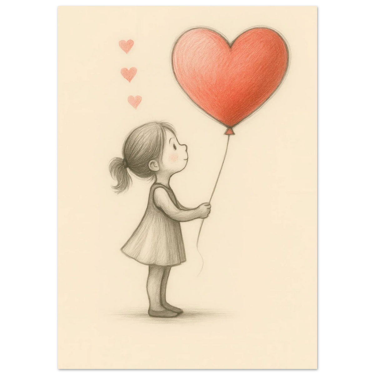 Heartfelt Wishes: Charming Little Girl with Balloon Art Print