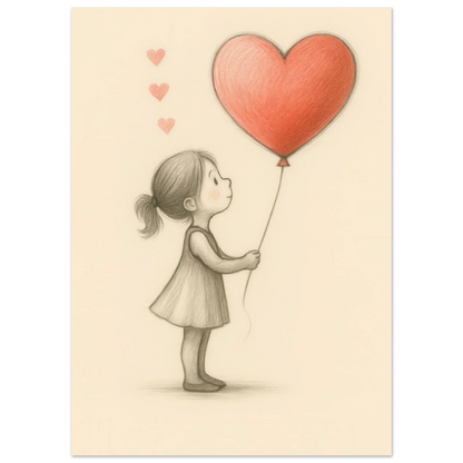Heartfelt Wishes: Charming Little Girl with Balloon Art Print