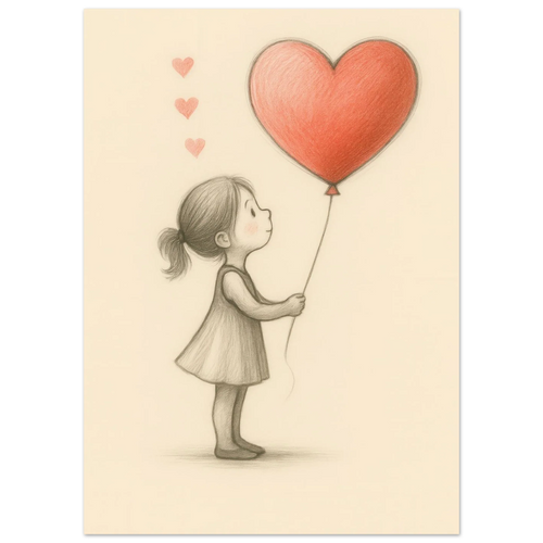 Heartfelt Wishes: Charming Little Girl with Balloon Art Print
