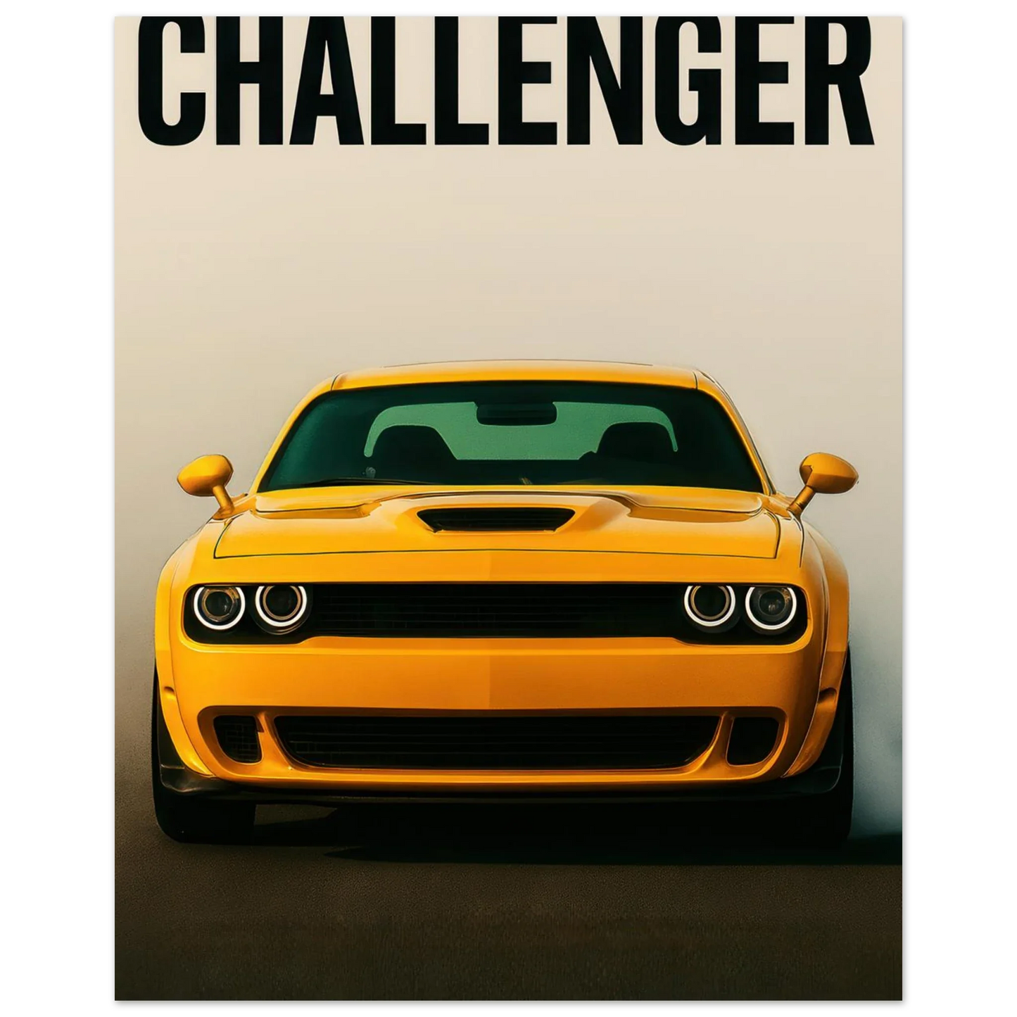 Challenger: Iconic Gul Muscle Car Konsttryck – Premium Halvblank Poster i Flera Storlekar