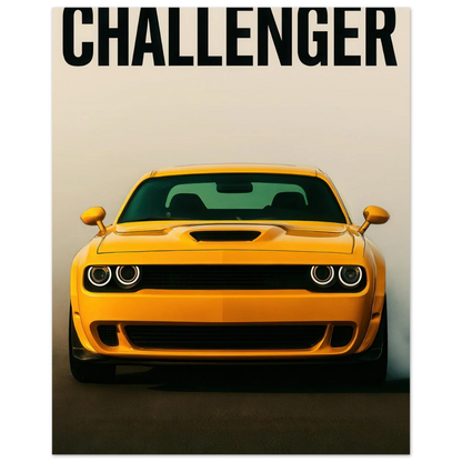 Challenger: Iconic Gul Muscle Car Konsttryck – Premium Halvblank Poster i Flera Storlekar