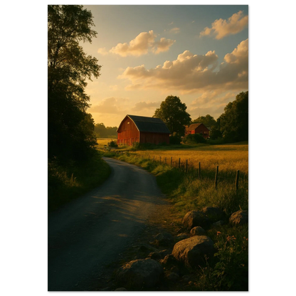 Golden Hour Farm Road Poster - Serene Rural Landscape Print for Your Home