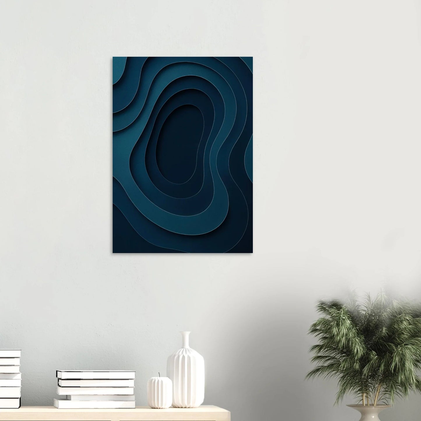 Abstract Contour Map Art Print: Deep Blue Minimalist Paper Cut Style