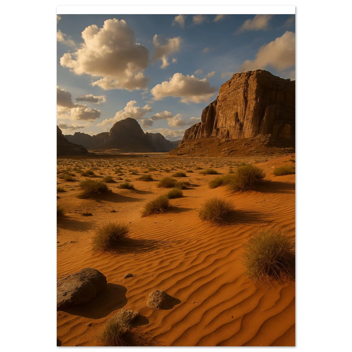 Desert Serenity Fine Art Poster – Majestic Landscape Print with Earthy Tones & Golden Sands