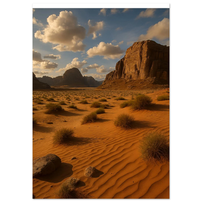Desert Serenity Fine Art Poster – Majestic Landscape Print with Earthy Tones & Golden Sands