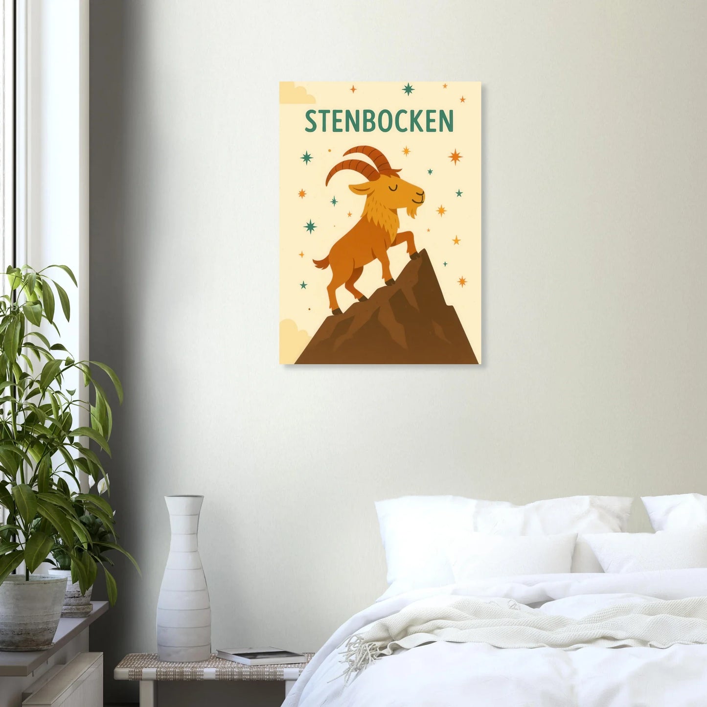 Stenbocken Zodiac Konsttryck: Charmigt Berggetmotiv på Premium Halvblankt Papper
