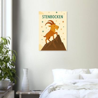Stenbocken Zodiac Konsttryck: Charmigt Berggetmotiv på Premium Halvblankt Papper