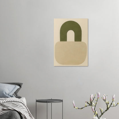 Abstrakt minimalistisk hänglåsdesign poster – Mjuk beige och armygrön väggkonst i premiumkvalitet