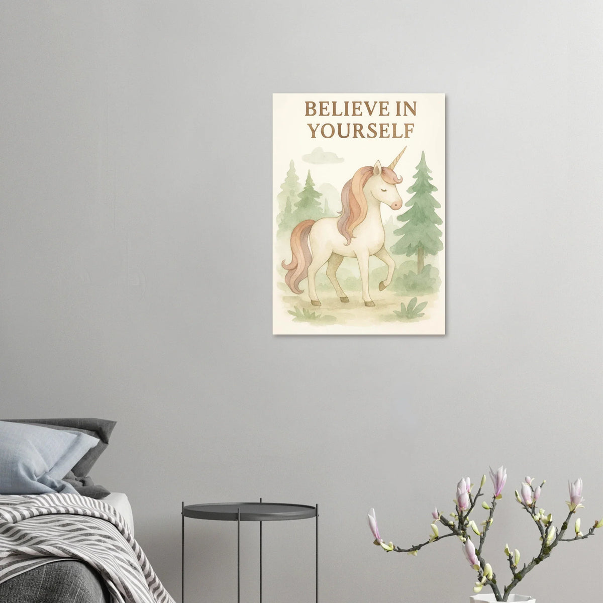 Magical Unicorn 'Believe in Yourself' Art Print – Whimsical Nursery & Kids Room Decor